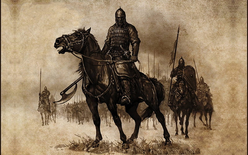 Warrior on Horse, epic, warrior, dark, weapon, horse, HD wallpaper