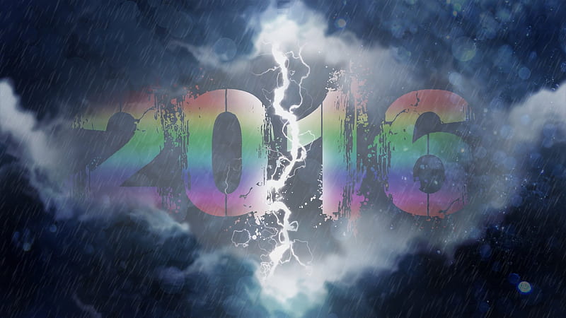 2016, rainbow, lightning, storm, HD wallpaper
