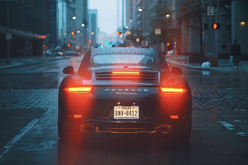Porsche, Rain, Car, Street, Vehicle, Vehicles, Porsche 911 Carrera, Black Car, HD wallpaper