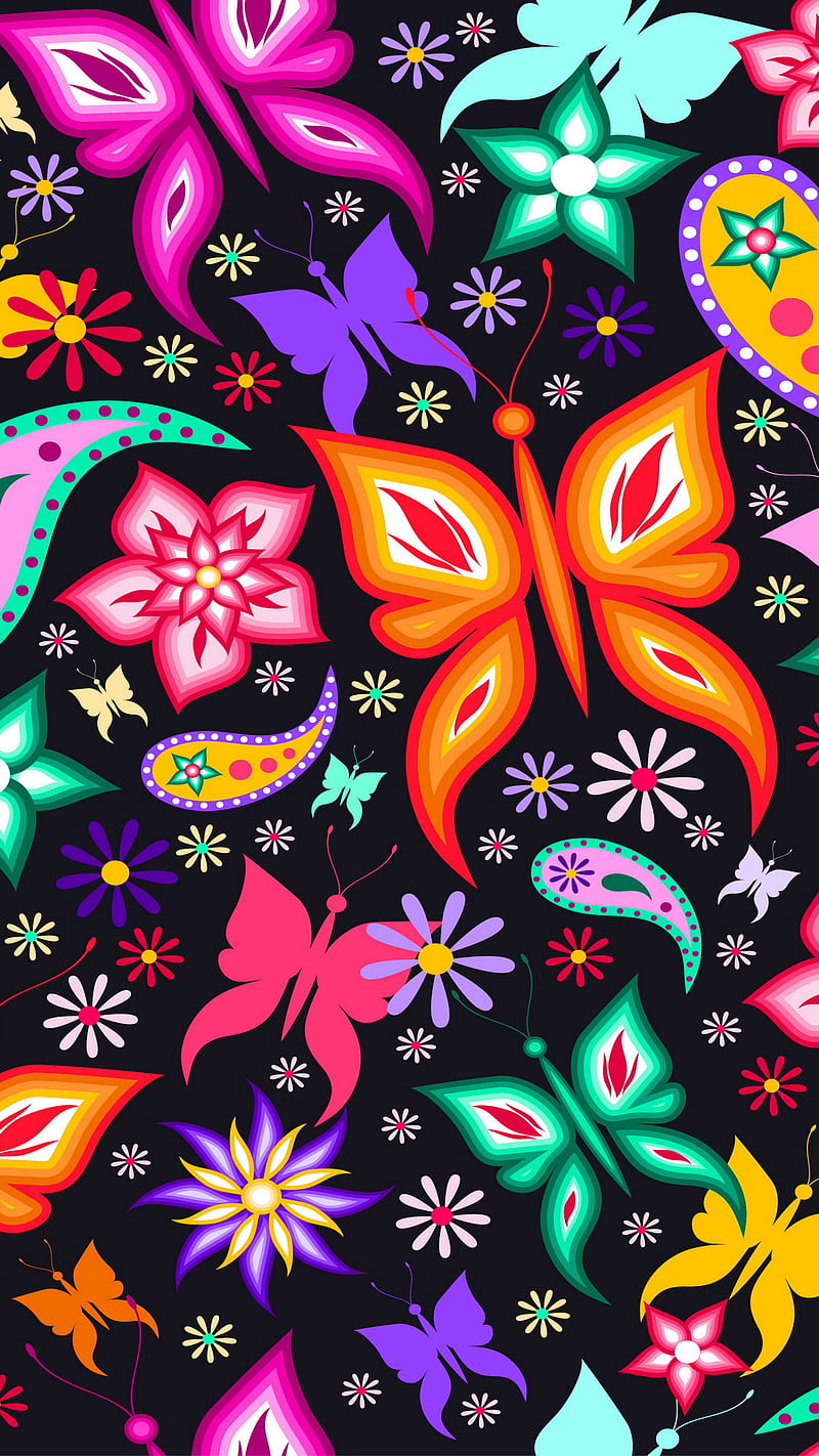 Floral Butterflies, abstract, art, background, desenho, flowers, HD phone wallpaper