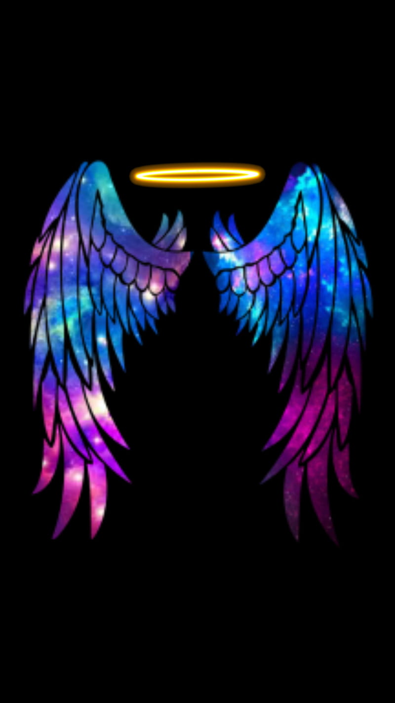 Galaxy Angel Wings, angel, angel wings, galaxy, halo, wings, HD phone wallpaper