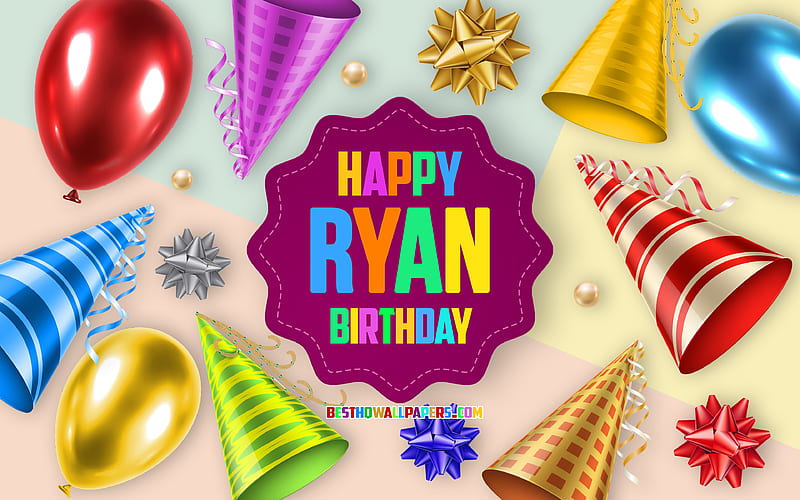 Happy Birtay Ryan, Birtay Balloon Background, Ryan, creative art, Happy Ryan birtay, silk bows, Ryan Birtay, Birtay Party Background, HD wallpaper