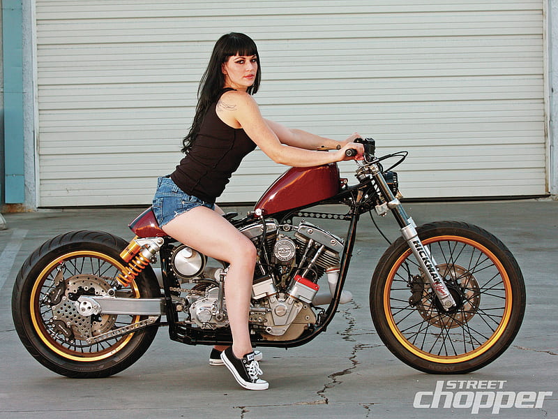 -1976, custom, babe, bike, model, HD wallpaper