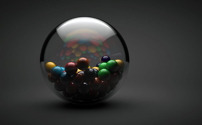 Colorful Gumballs Ultra, Artistic, 3D, dark, Light, Life, Candy, Glass, Ball, Reflection, Colour, Food, Sphere, closed, gumball, HD wallpaper