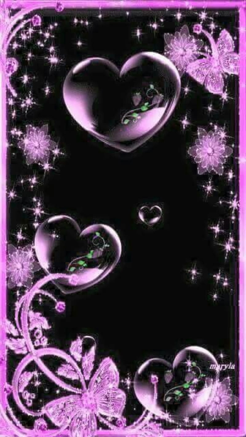bubble hearts, purple hearts, HD phone wallpaper