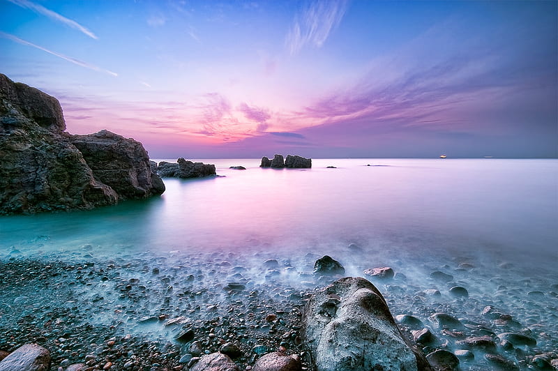 Pink Sunrise Over the Sea, nature, sunrise, sky, pink, sea, HD ...