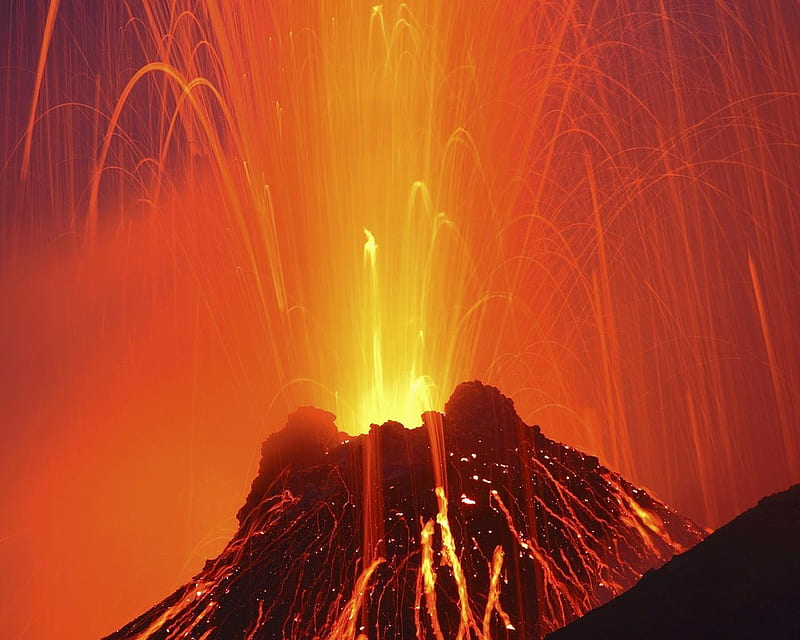 Stromboli Volcano Italy, mountain, lava, hot, orange, HD wallpaper