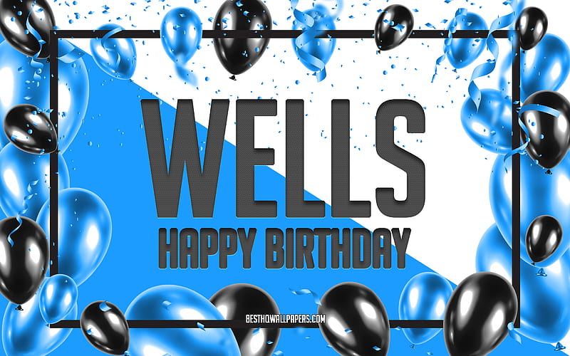 Happy Birtay Wells, Birtay Balloons Background, Wells, with names, Wells Happy Birtay, Blue Balloons Birtay Background, Wells Birtay, HD wallpaper