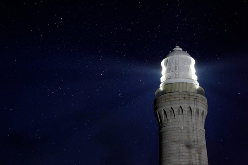 Lighthouse at night, stars, night, star, lighthouse, HD wallpaper