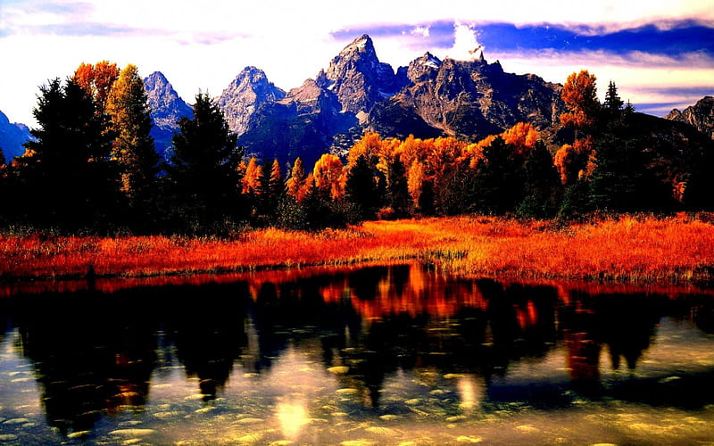 Autumn Lake in Scotland, fall, water, mountains, colors, reflection, trees, HD wallpaper