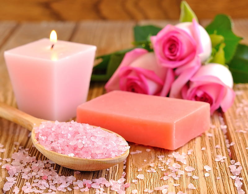 Relaxing Spa, soap, spa, salt, roses, pink, HD wallpaper