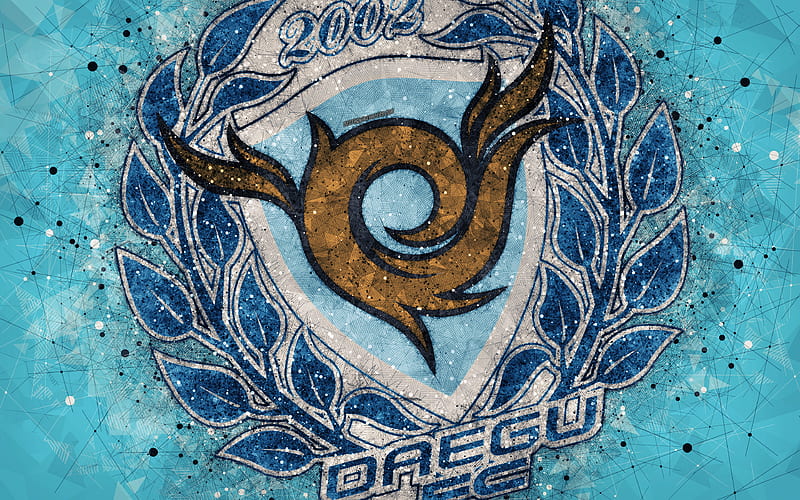 Daegu FC logo, geometric art, emblem, blue abstract background, South Korean professional football club, K League 1, Daegu, South Korea, football, creative art, HD wallpaper