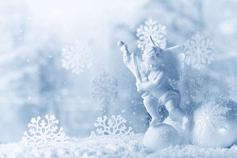 Christmas, snow, winter, angel, HD wallpaper