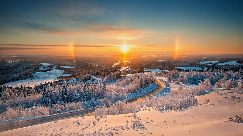winter, crown, sun, snow, landscape, HD wallpaper