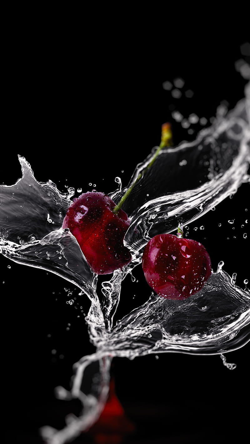 Cherry, fruit, water, dark, background, HD phone wallpaper | Peakpx