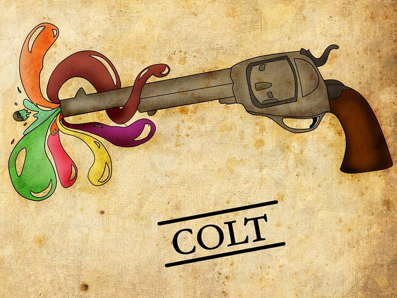 The Colt, art, gun, colors, barrel, titled, vector, HD wallpaper