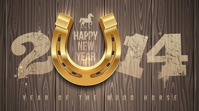 Happy 2014-Year of the Wood Horse, 2014, horse shoe, Happy New Year 2014, Year of the Wood Horse, happy new year, HD wallpaper