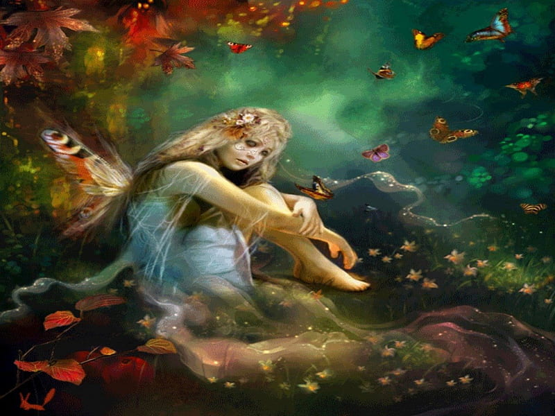 FANTASY, WINGS, FEMALE, BUTTERFLIES, FAIRY, FOREST, HD wallpaper | Peakpx