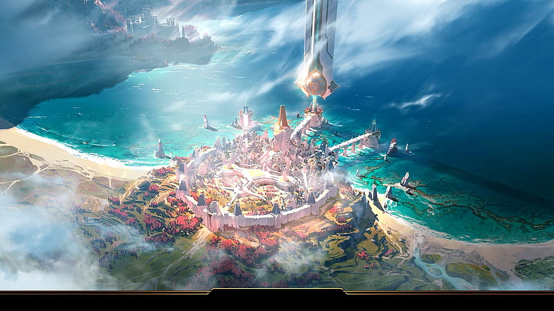 The port city of Aamon, fantasy, city, Aamon, port, HD wallpaper