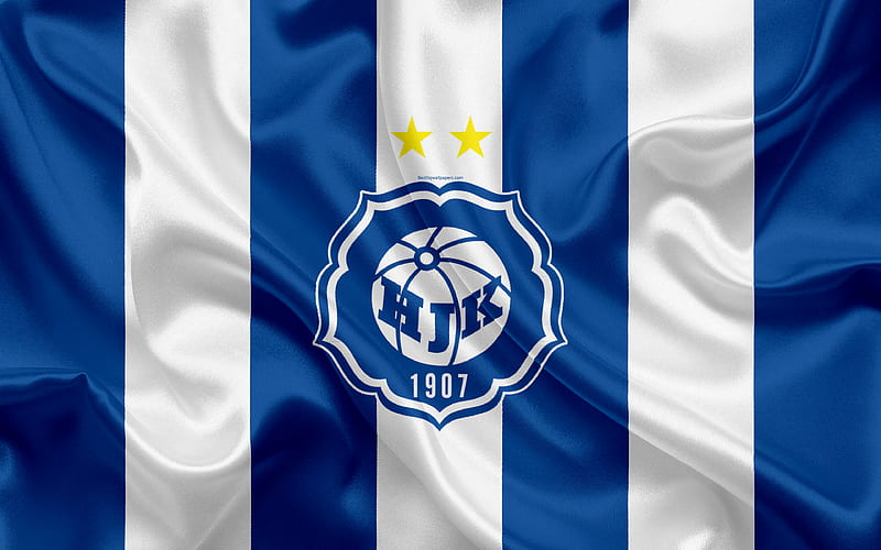 HJK FC Finnish football club, emblem, logo, Finnish Premier Division, Helsinki, Finland, football, silk texture, HD wallpaper