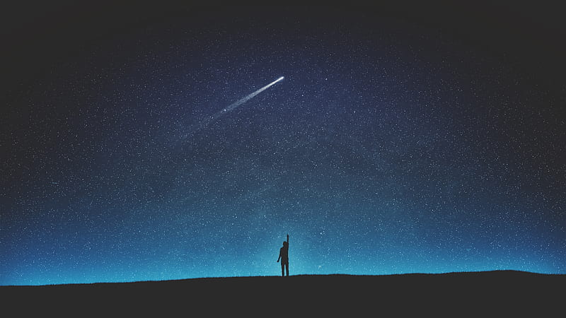 falling star, silhouette, man, sky, night, Space, HD wallpaper