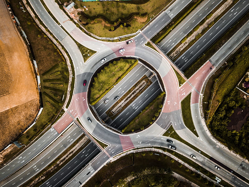 aerial graphy of vehicles running on vehicle intersection route at daytime, HD wallpaper