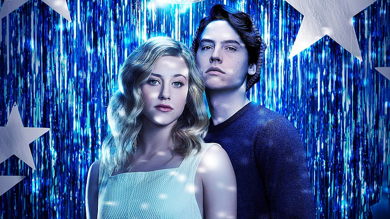Riverdale (TV Series 2017– ), man, cole sprouse, riverdale, lili reinhart, fantasy, girl, betty cooper, actress, tv series, white, couple, actor, blue, HD wallpaper