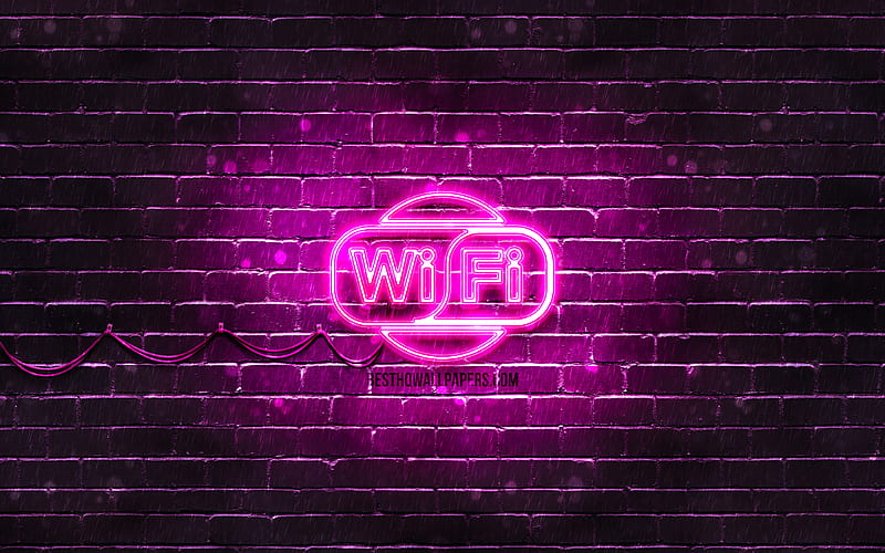 Wi-Fi purple sign purple brickwall, Wi-Fi sign, artwork, Wi-Fi neon sign, Wi-Fi, HD wallpaper