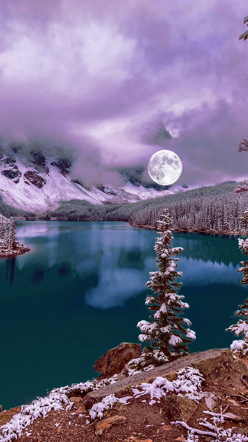 winter, cold, cool lake, moon, nature, new, season, winter, HD phone wallpaper
