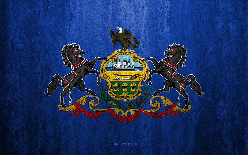 Flag of Pennsylvania stone background, American state, grunge flag, Pennsylvania flag, USA, grunge art, Pennsylvania, flags of US states, HD wallpaper