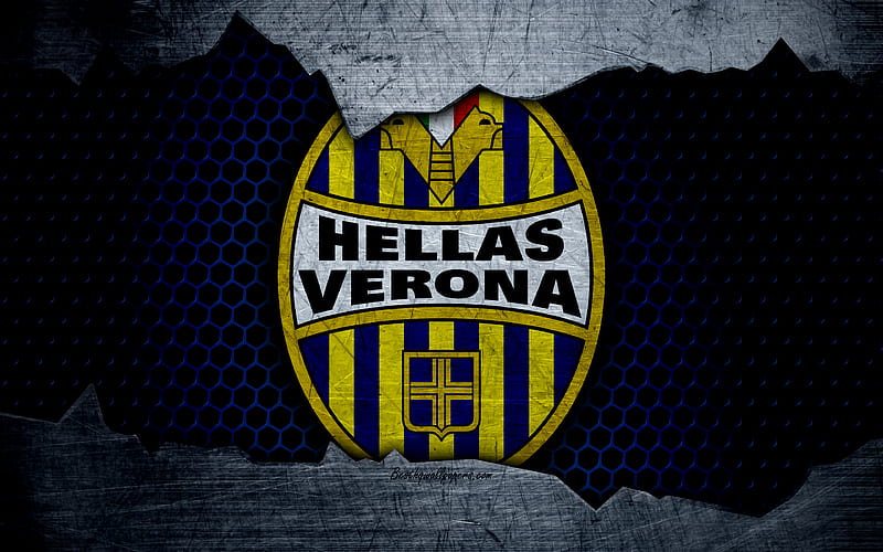 Hellas Verona art, Serie A, soccer, Verona, logo, football club, Hellas Verona FC, metal texture, HD wallpaper