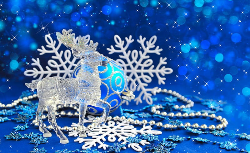 Christmas Decor, Christmas, beads, blue, decor, deer, HD wallpaper