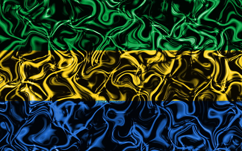 Flag of Gabon, abstract smoke, Africa, national symbols, Gabonese flag, 3D art, Gabon 3D flag, creative, African countries, Gabon, HD wallpaper