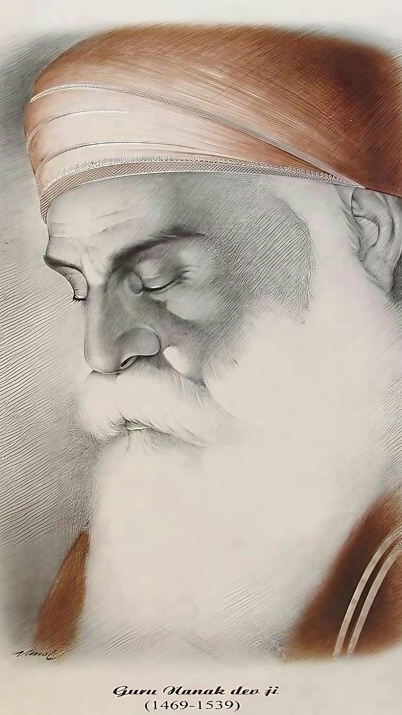 Guru Nanak Dev Ji Ka, sketch, lord, god, guru, bhakti, devtional, HD phone wallpaper