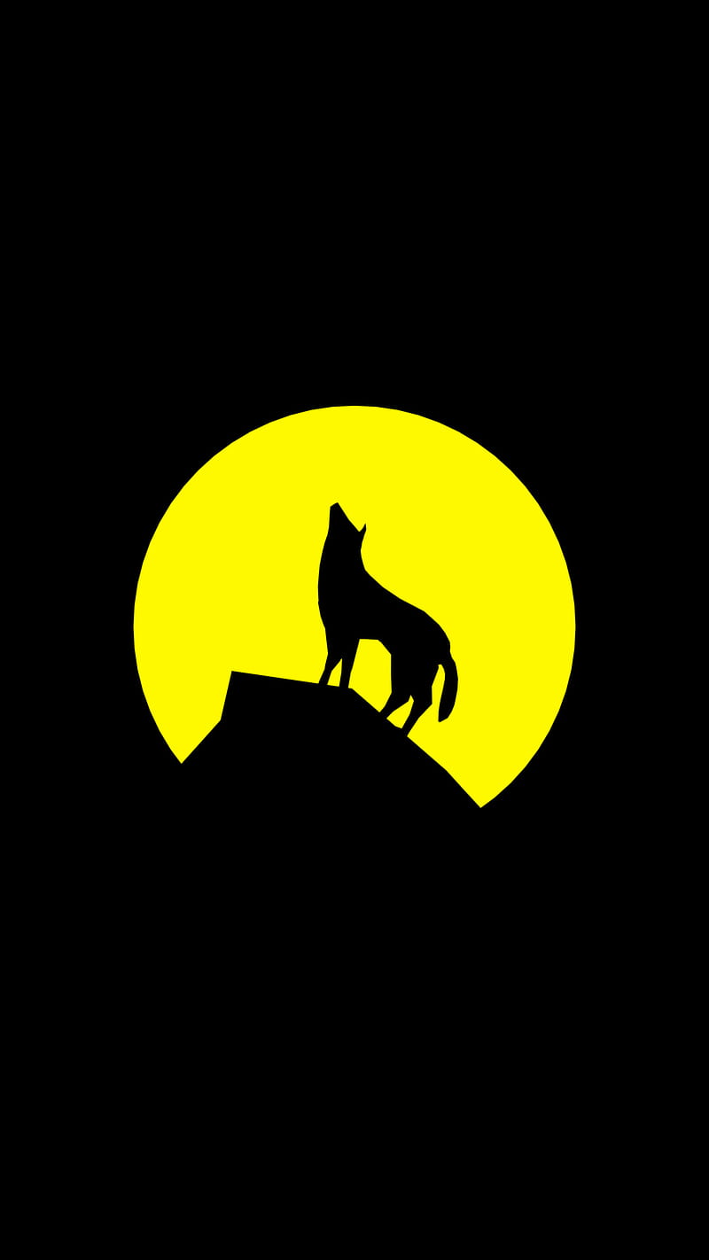 Yellow wolf, black, moon, HD phone wallpaper