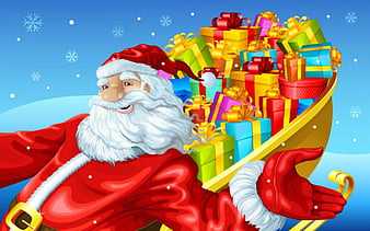 Santa Claus, Christmas, red, gift, snow, HD wallpaper | Peakpx