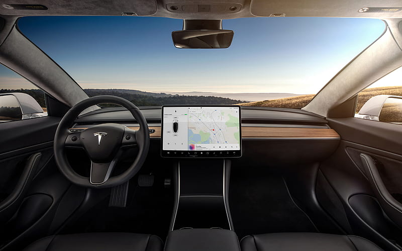 Tesla Model 3, 2019, inside view, interior, front panel, electric car, american electric cars, Tesla, HD wallpaper