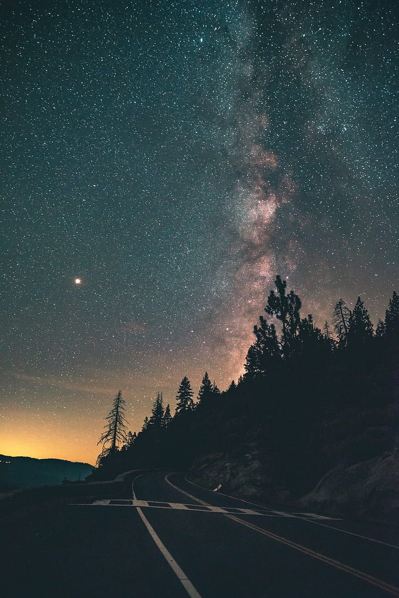 Night view, mountain, original, plus, sky, stars, HD phone wallpaper