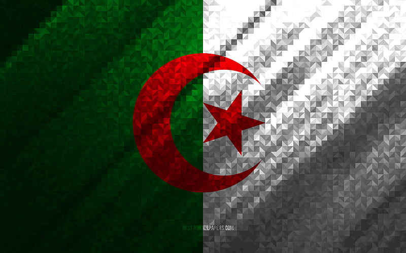 Flag of Algeria, multicolored abstraction, Algeria mosaic flag, Algeria, mosaic art, Algeria flag, HD wallpaper