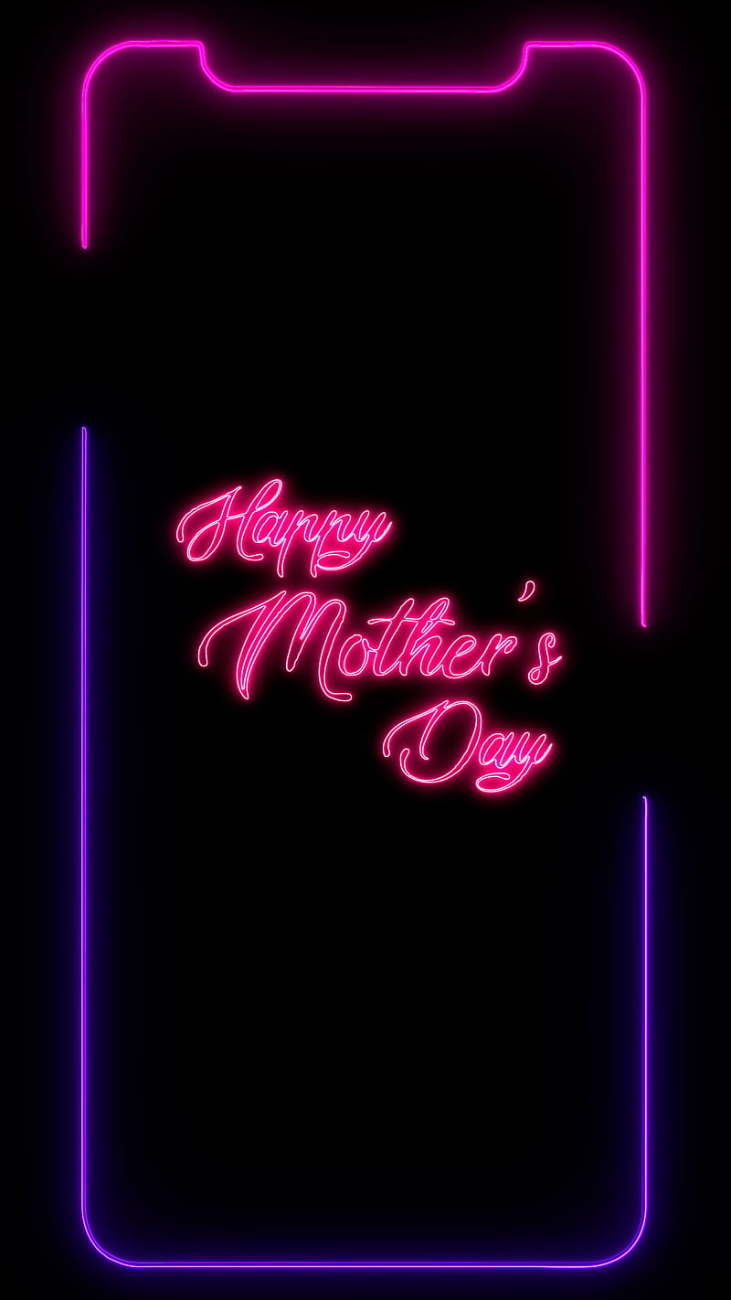 Happy Mother's Day , Celebration, amoled oled black background, happy mother's day, holidays, iframes frame frames glowing neon boarder line popular trending new iphone apple high quality live border notch, love, mothers mom, pink glowing neon, HD phone wallpaper