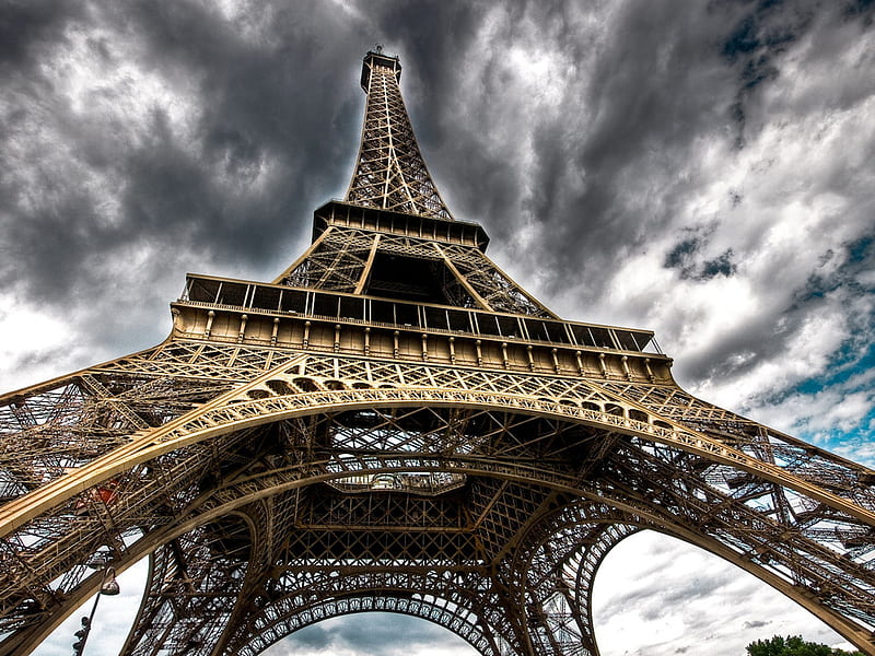 eiffel_tower_france, architecture, gray, france, tower, bonito, clouds, sky, eifel, HD wallpaper