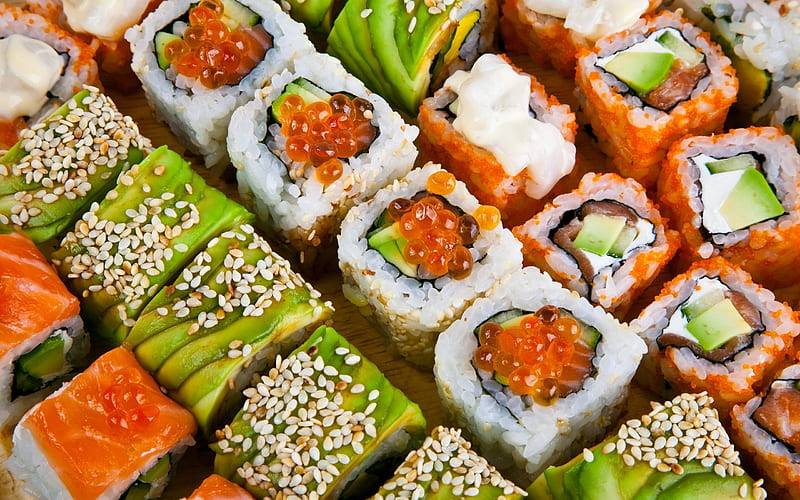 sushi, rolls, Japanese food, HD wallpaper