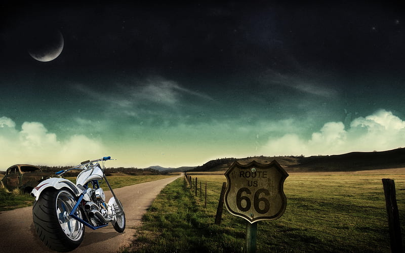 Route 66, davidson, chopper, harley, HD wallpaper