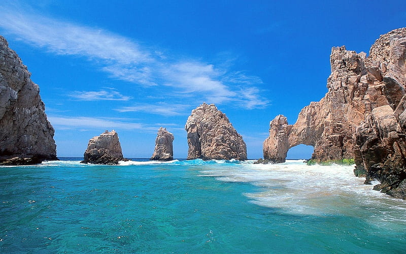 cabo san lucas, beach, mexico, ocean, sky, scene, HD wallpaper