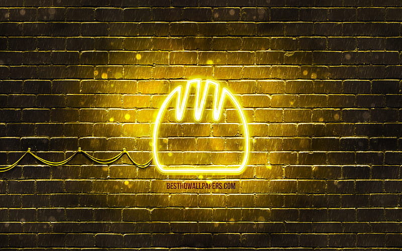 Bread neon icon yellow background, neon symbols, Bread, creative, neon icons, Bread sign, food signs, Bread icon, food icons, HD wallpaper
