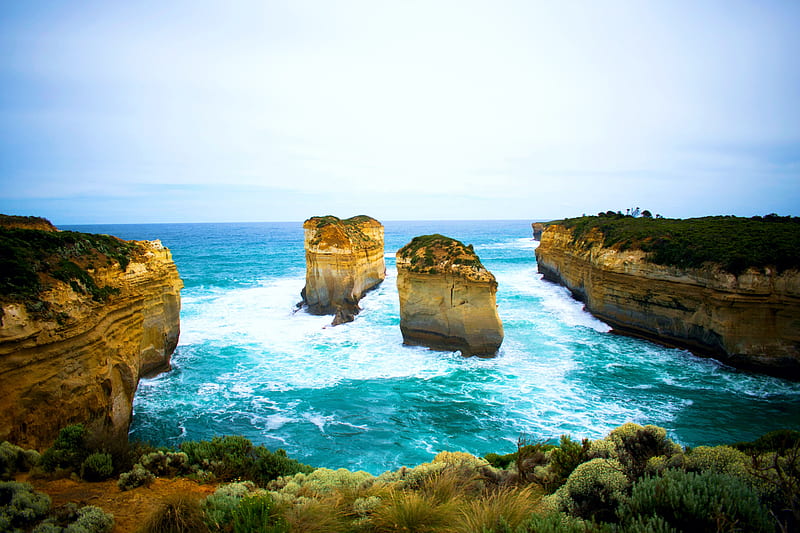 Great Ocean Road, Australia, rocks, cliff, Coastline, sea, water, HD wallpaper