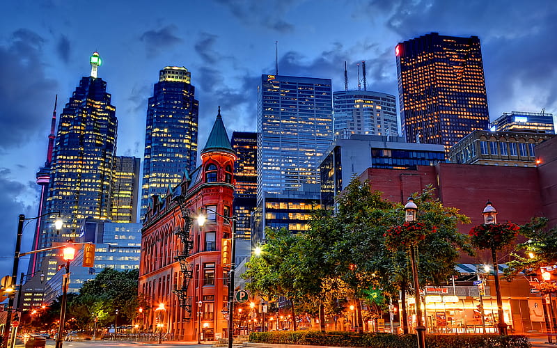 Toronto nightscapes, modern buildings, Canada, HD wallpaper