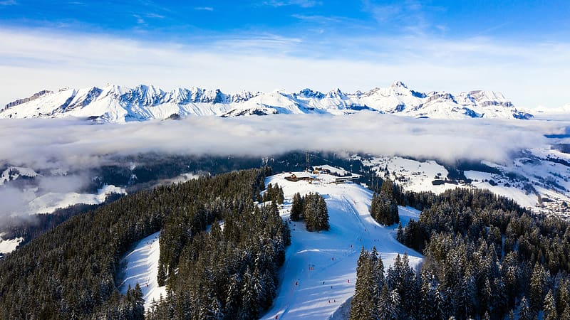 Alps Megeve ski resort Winter France Bing, HD wallpaper