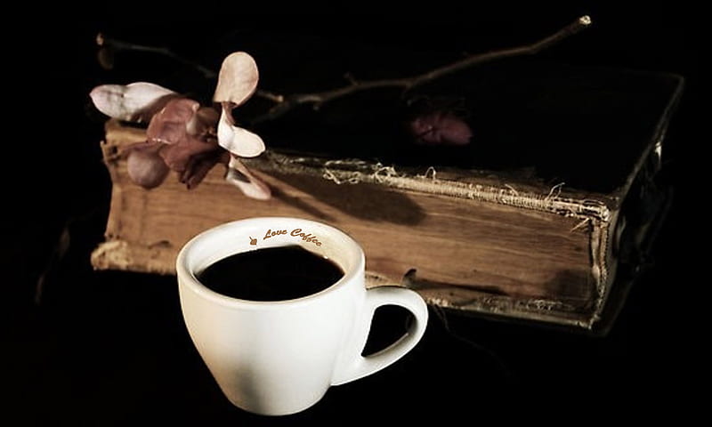 Old book & coffee, book, orchids, coffee, wp, HD wallpaper | Peakpx