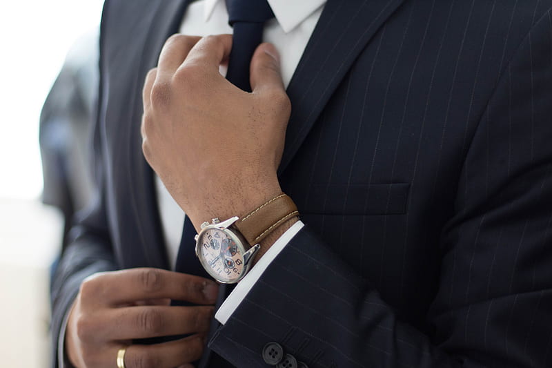 man wearing watch with black suit, HD wallpaper